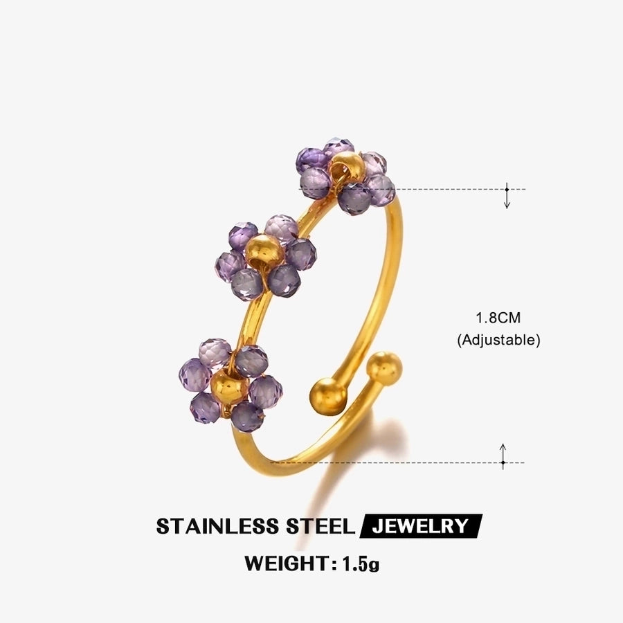 Sweet Flower 304 Stainless Steel 18K Gold Plated Beaded Knitting Open Rings-Bijou Crush