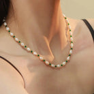 Elegant Geometric Necklace with Freshwater Pearls & Mother of Pearl Shell-Bijou Crush