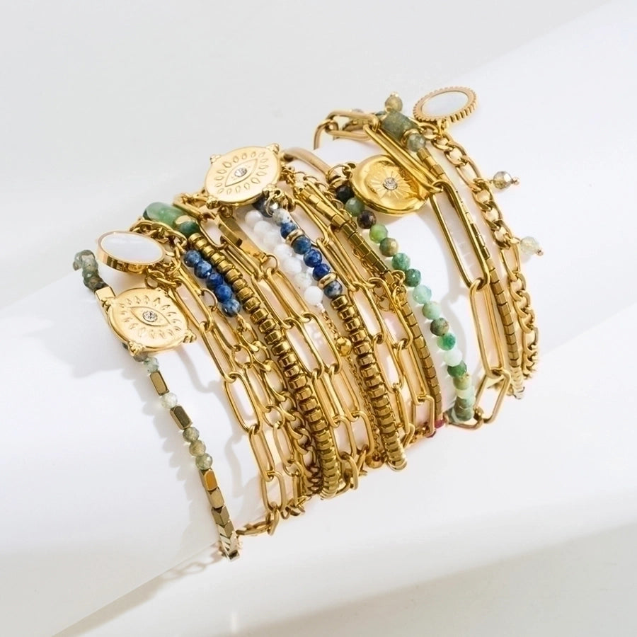 Fashion Eye Stainless Steel Natural Stone Plating 18K Gold Plated Bracelet-Bijou Crush