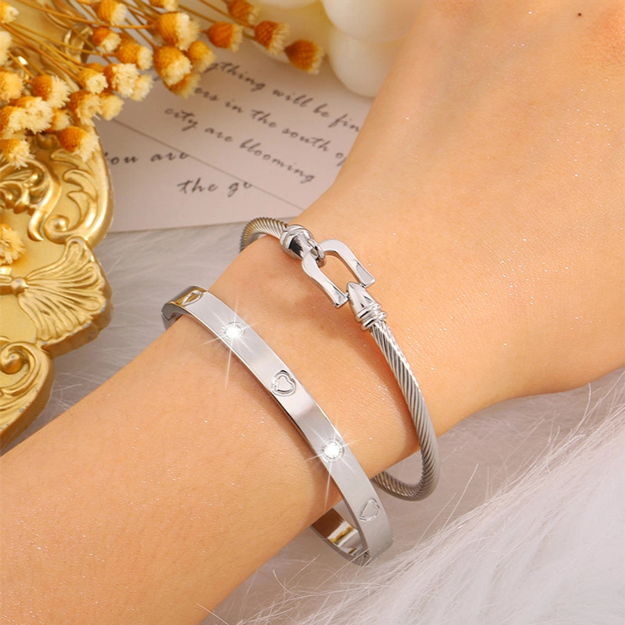 Stainless Steel Heart Bangle Set – Elegant 2-Piece Design-Bijou Crush
