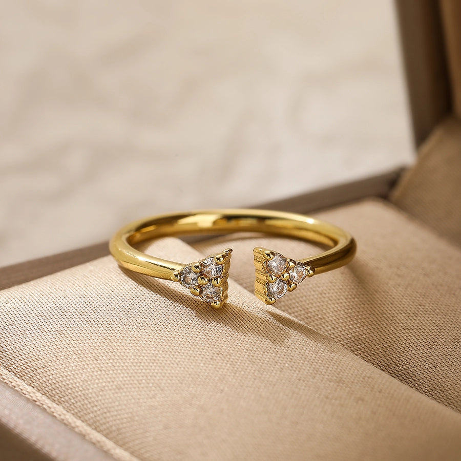 Simple Style Commute Square Copper Plating Inlay Zircon 18K Gold Plated Open Ring-Bijou Crush