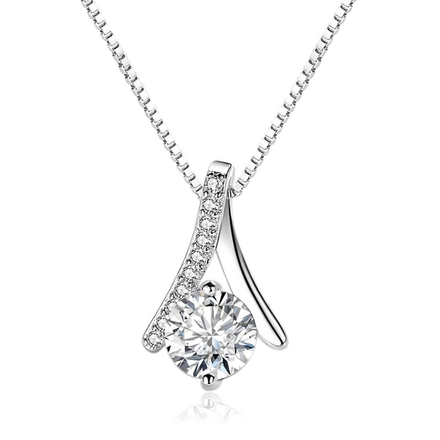 Geo Sparkle Pendant – 925 Sterling Silver with Zircon Inlay Necklace-Bijou Crush