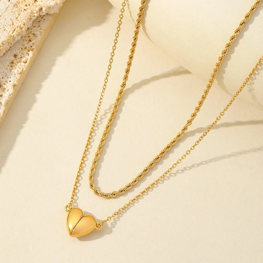 Heartfelt Love Romantic Heart-Shaped Double Layer Necklace – 18K Gold-Plated Stainless Steel-Bijou Crush