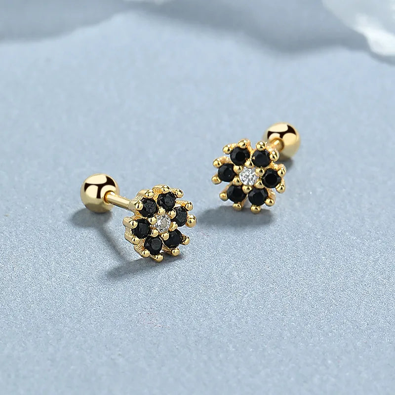 925 Sterling Silver Zircon Flower Screw Back Stud Earrings-Bijou Crush