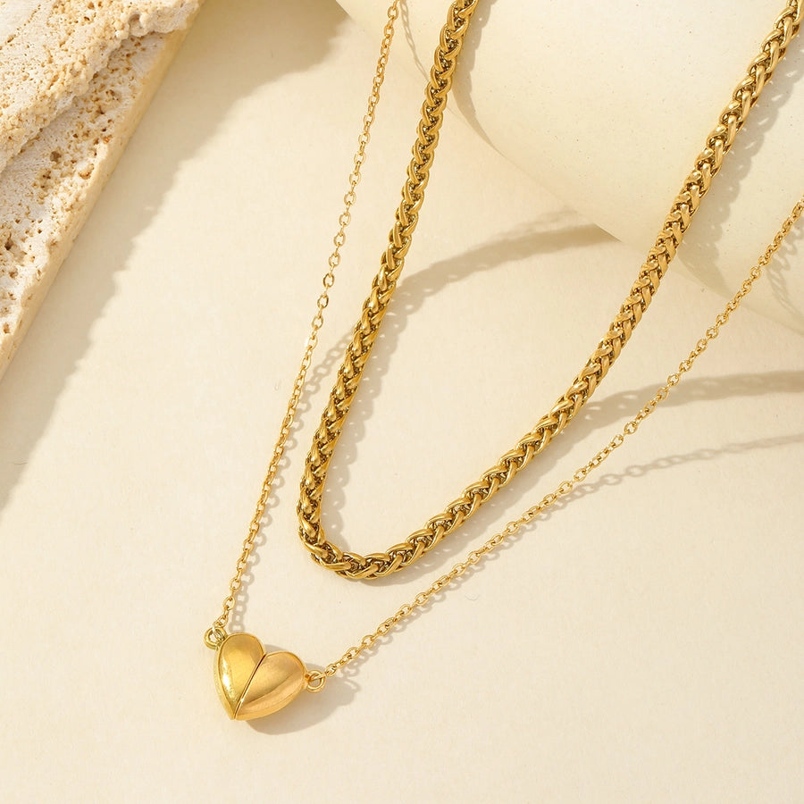 Heartfelt Love Romantic Heart-Shaped Double Layer Necklace – 18K Gold-Plated Stainless Steel-Bijou Crush