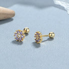 925 Sterling Silver Zircon Flower Screw Back Stud Earrings-Bijou Crush