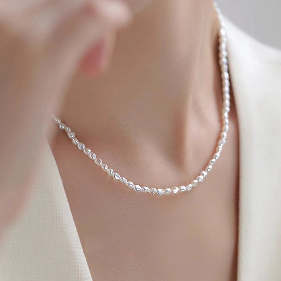 Elegant Geometric Necklace with Freshwater Pearls & Mother of Pearl Shell-Bijou Crush