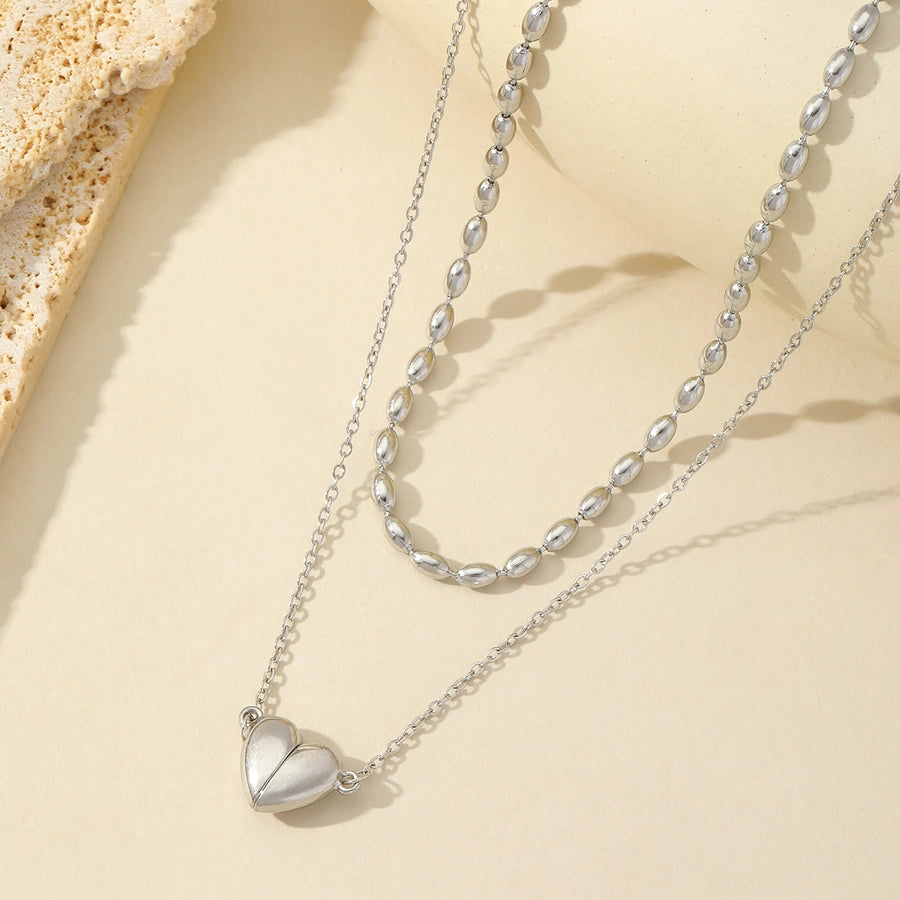 Heartfelt Love Romantic Heart-Shaped Double Layer Necklace – 18K Gold-Plated Stainless Steel-Bijou Crush