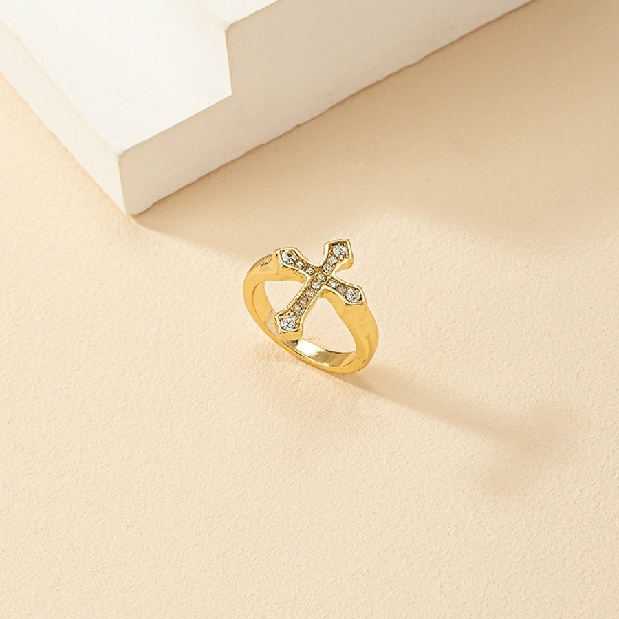 Chic Geometric Cross Ring with Rhinestone Inlay – Simple & Sparkly-Bijou Crush