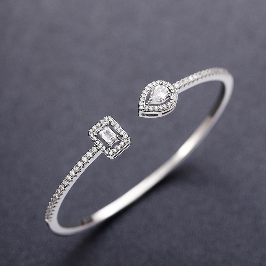 Trendy Square Zircon Bangle – Water Droplet Charm in Gold-Plated Copper-Bijou Crush