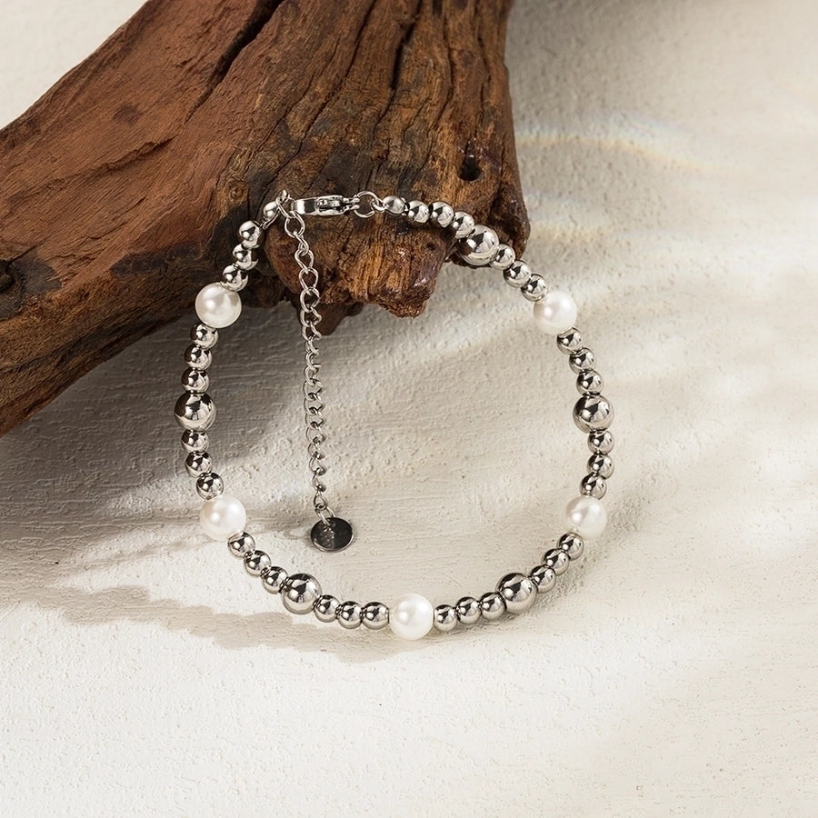 Minimal Round Pearl Bracelet & Necklace Set - 18K Gold-Plated Stainless Steel-Bijou Crush