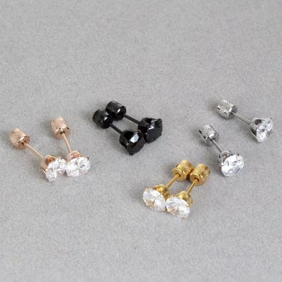 Round Inlay 304 Stainless Steel Zircon 18K Gold-Plated Earrings – Timeless Elegance-Bijou Crush