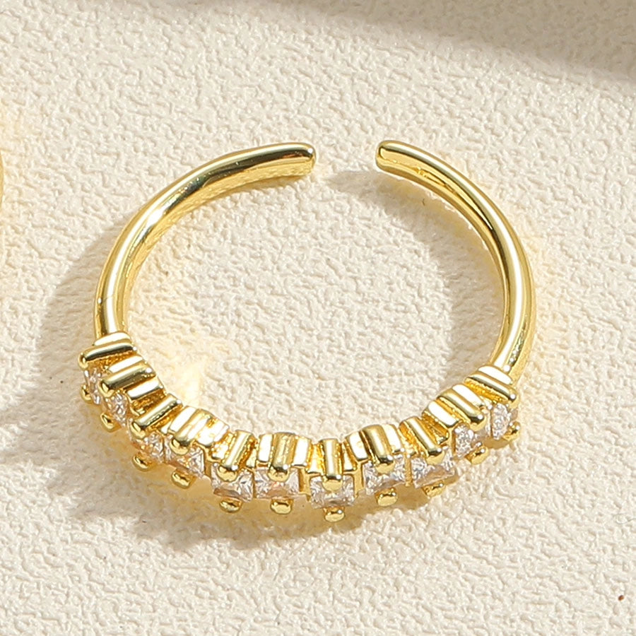 Vintage-Inspired Simple Round Copper-Plated Open Ring with Zircon Inlay and 14K Gold Plating-Bijou Crush