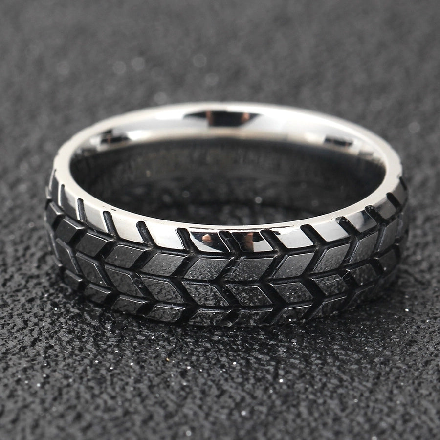 Men's 18K Gold Plated Tire Pattern Titanium Steel Ring-Bijou Crush