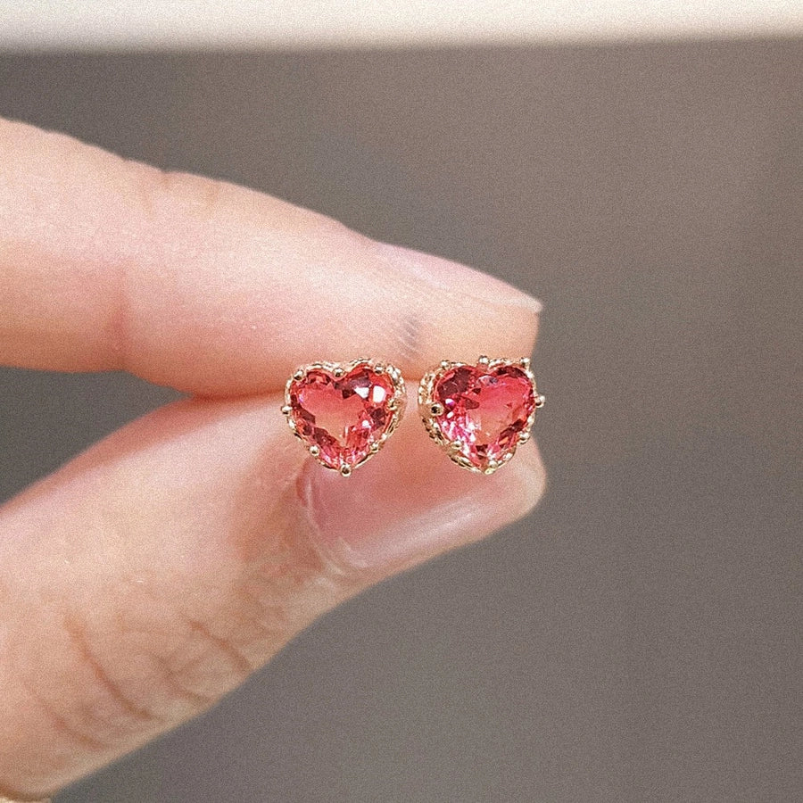 Love-Struck Red Zircon Heart Studs-Bijou Crush