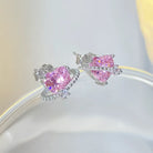 White Gold Plated 925 Sterling Silver Zircon Heart Shape Ear Studs-Bijou Crush