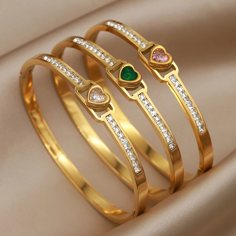 Elegant French Square & Heart Zircon Bangle Bracelet-Bijou Crush