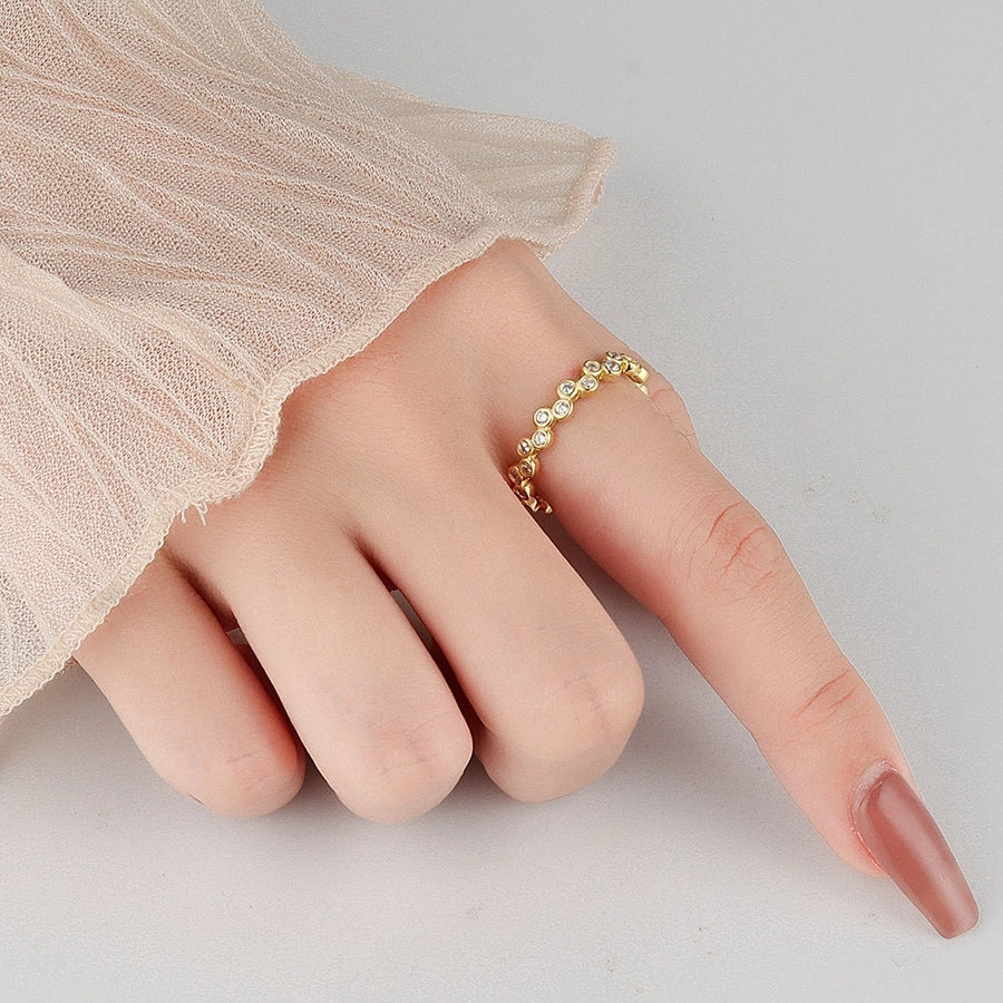 18K Gold-Plated 925 Sterling Silver Zircon Round Ring-Bijou Crush
