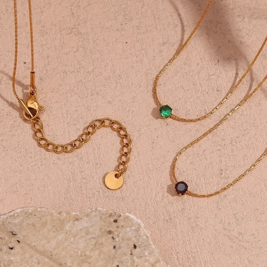 Classic Round Zircon Necklace in 18K Gold-Plated 304 Stainless Steel-Bijou Crush