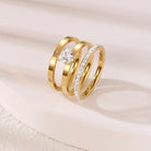 Elegant Heart Shape 304 Stainless Steel Zircon Gold Plated Inlay Rings-Bijou Crush