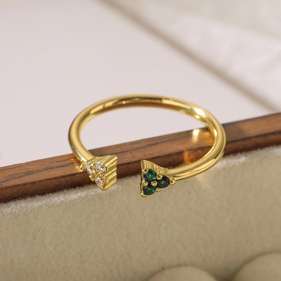Simple Style Commute Square Copper Plating Inlay Zircon 18K Gold Plated Open Ring-Bijou Crush