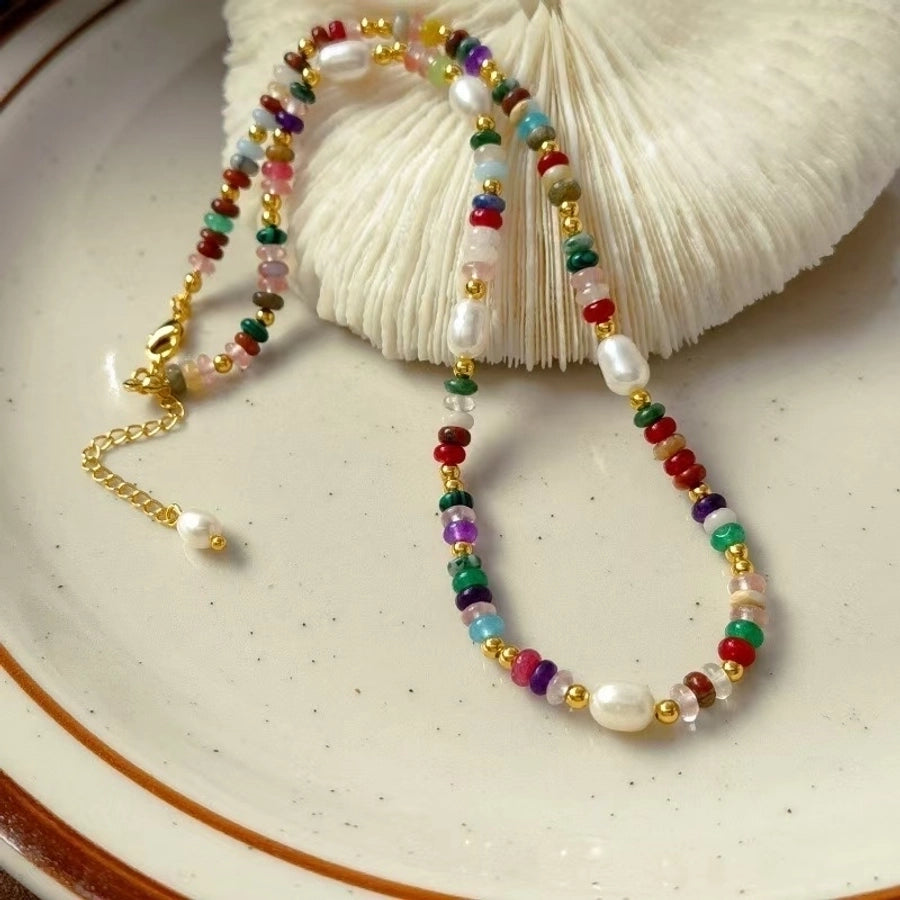 Cute Sweet Colorful 304 Stainless Steel Natural Pearl Natural Stone Bracelets Necklace-Bijou Crush