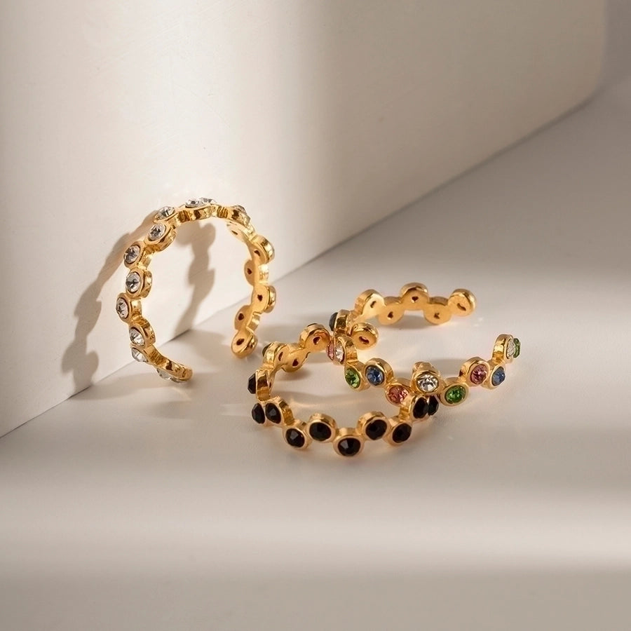 Timeless C Shape 304 Stainless Steel Zircon Plating Inlay Open Rings-Bijou Crush
