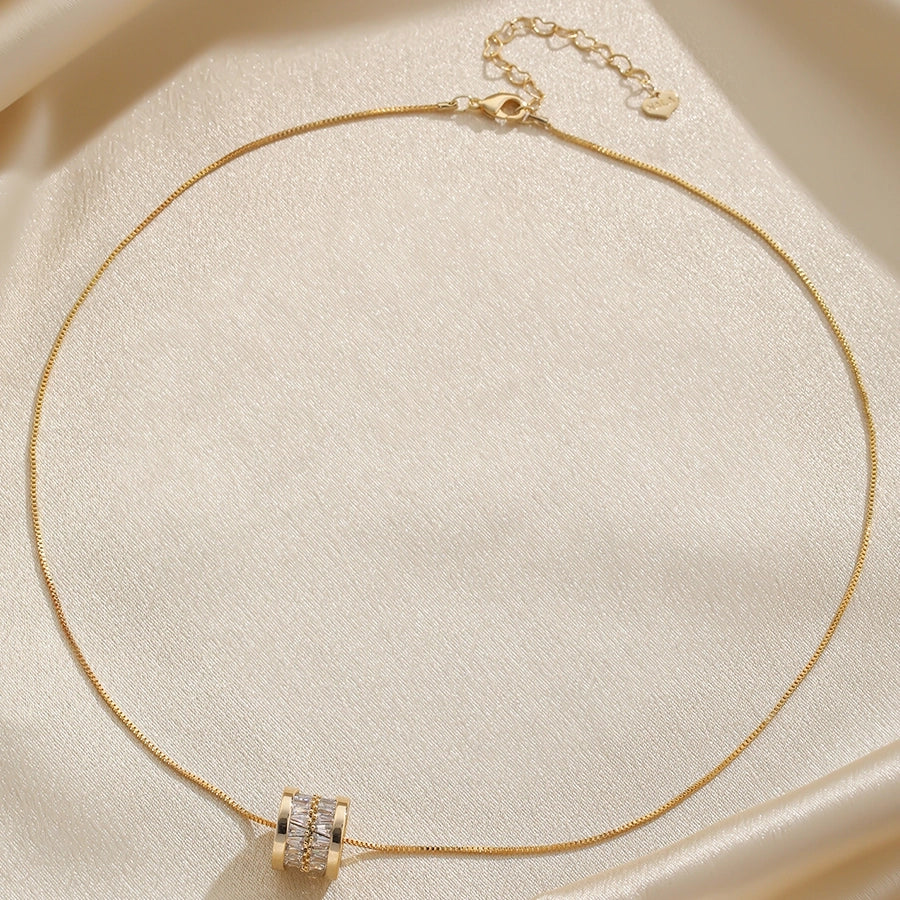Elegant Simple Style Round Copper Plating Inlay Zircon 14k Gold Plated Necklace-Bijou Crush