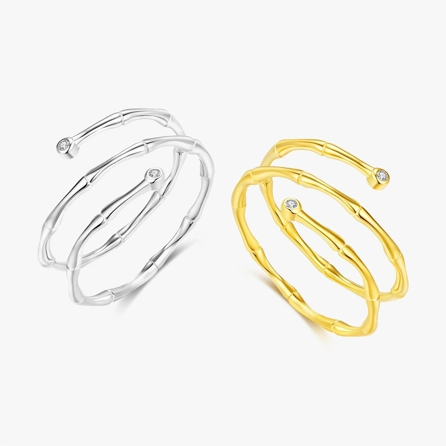 925 Sterling Silver Bamboo Lines Zircon Open Ring-Bijou Crush