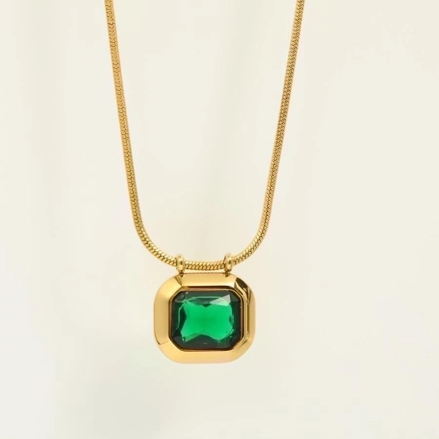 Retro Vibes: Geometric Titanium Steel Pendant Necklace – 18K Gold-Plated with Zircon Inlay-Bijou Crush