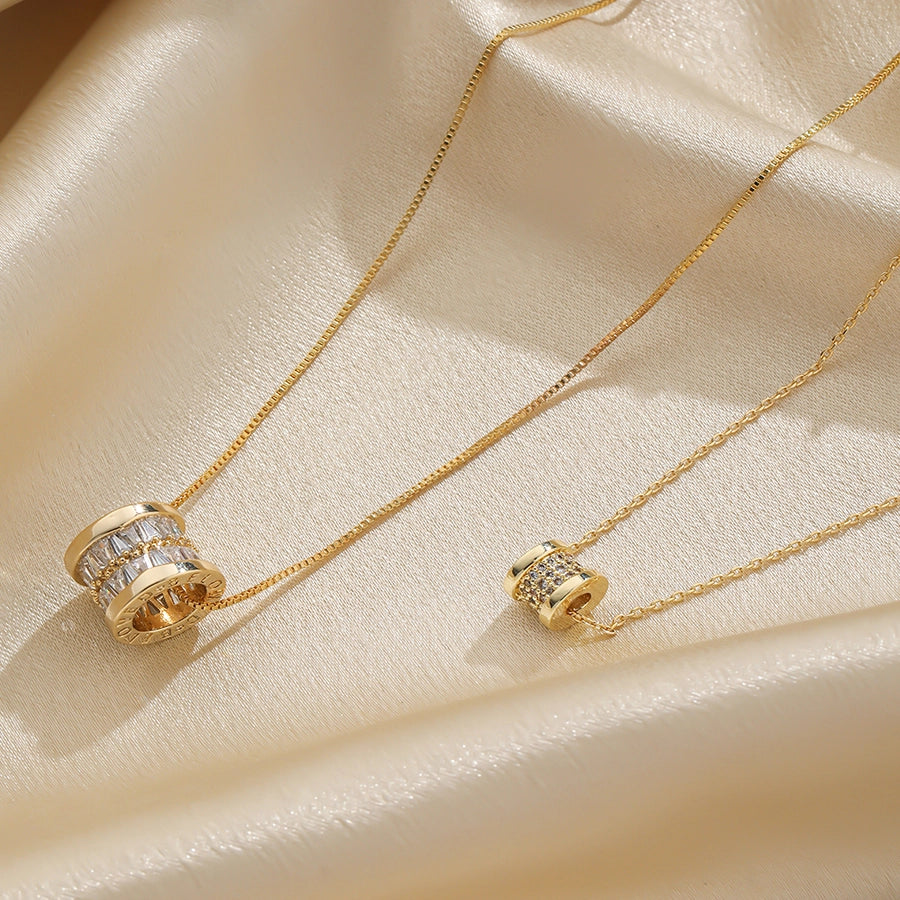 Elegant Simple Style Round Copper Plating Inlay Zircon 14k Gold Plated Necklace-Bijou Crush