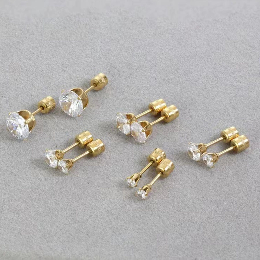 Round Inlay 304 Stainless Steel Zircon 18K Gold-Plated Earrings – Timeless Elegance-Bijou Crush