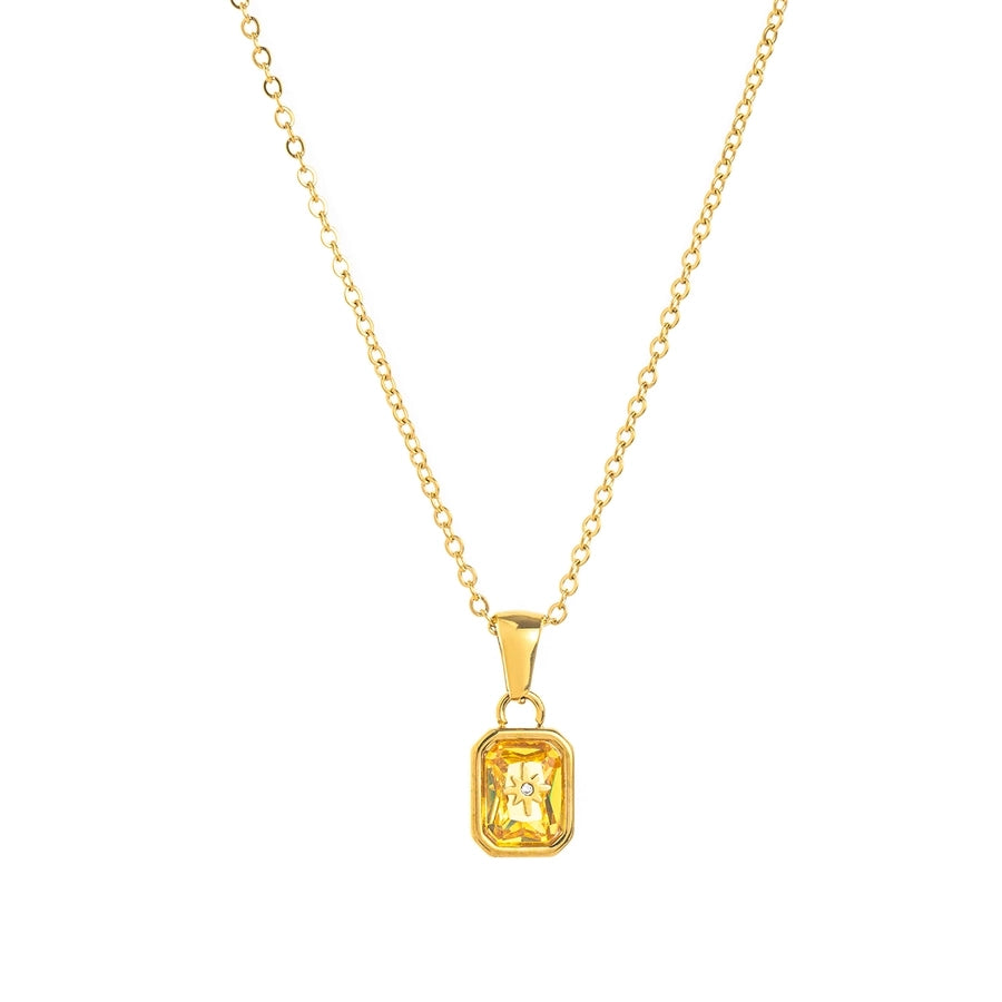 Simple Style Rectangle 304 Stainless Steel Zircon 18K Gold Plated Inlay Pendant Necklace-Bijou Crush