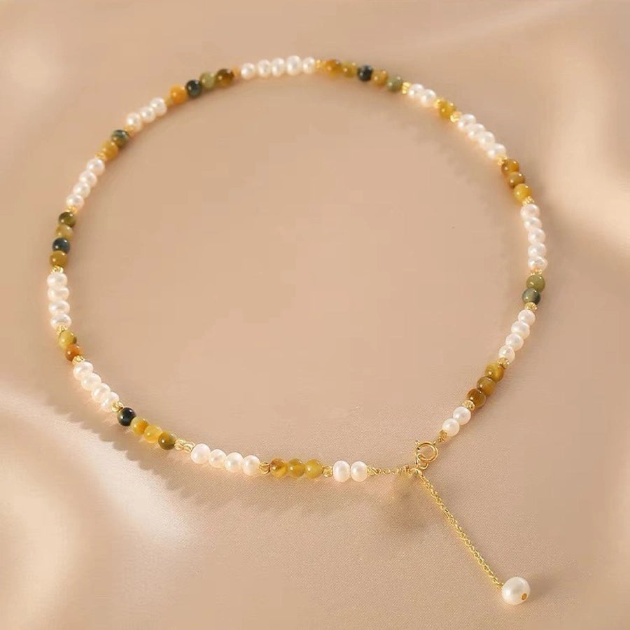 Elegant Geometric Necklace with Freshwater Pearls & Mother of Pearl Shell-Bijou Crush
