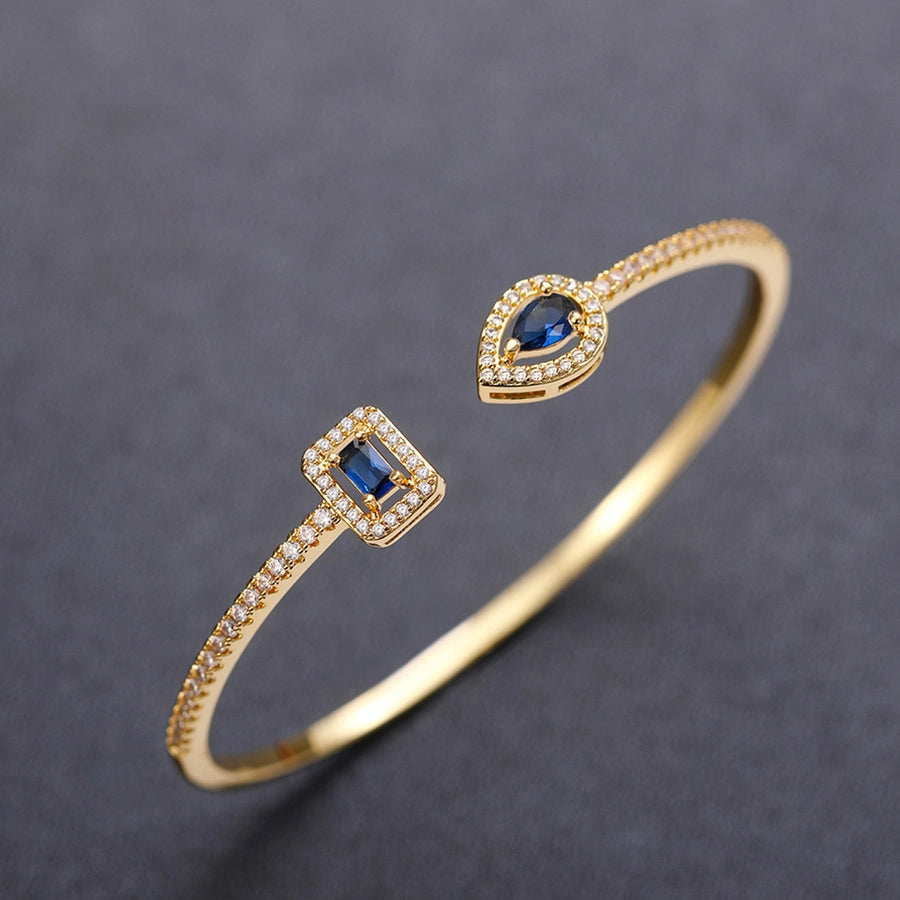 Trendy Square Zircon Bangle – Water Droplet Charm in Gold-Plated Copper-Bijou Crush