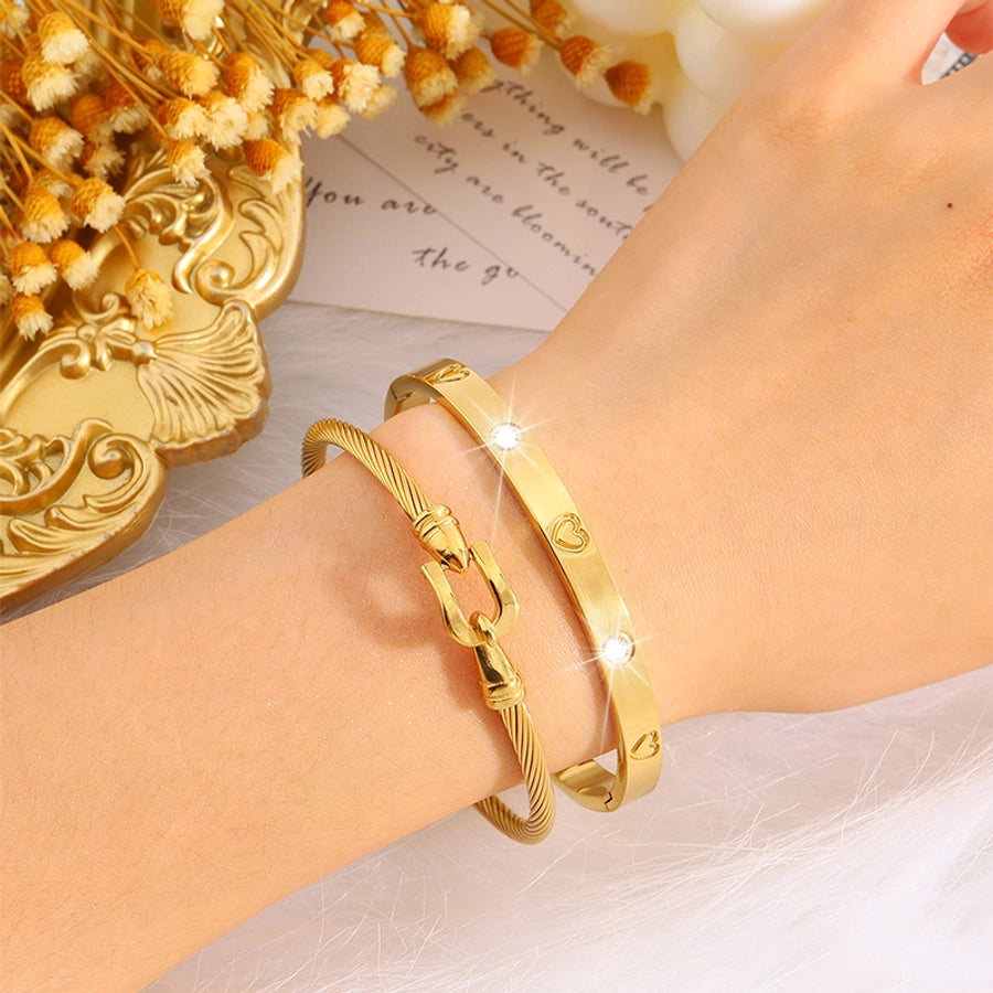 Stainless Steel Heart Bangle Set – Elegant 2-Piece Design-Bijou Crush