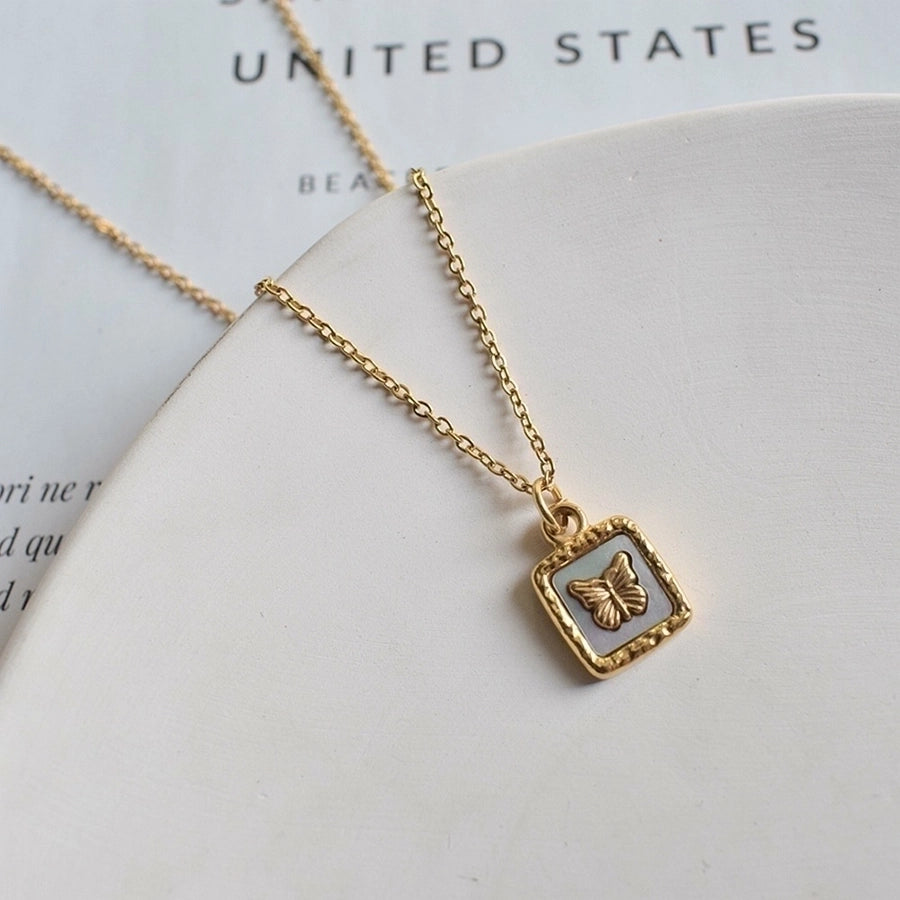 Fashion Letter Heart Shape Butterfly Titanium Steel Inlay Zircon Pendant Necklace-Bijou Crush