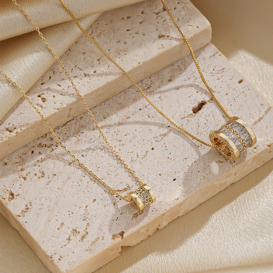 Elegant Simple Style Round Copper Plating Inlay Zircon 14k Gold Plated Necklace-Bijou Crush