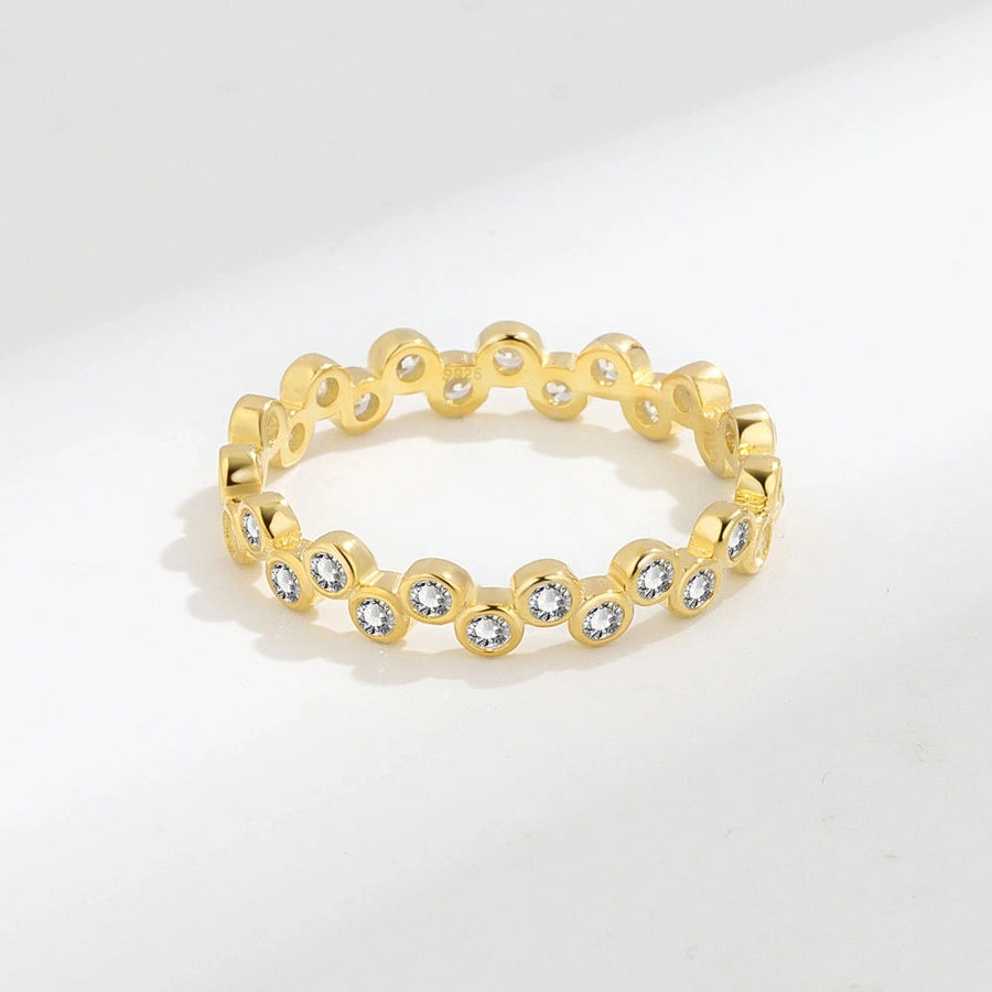 18K Gold-Plated 925 Sterling Silver Zircon Round Ring-Bijou Crush