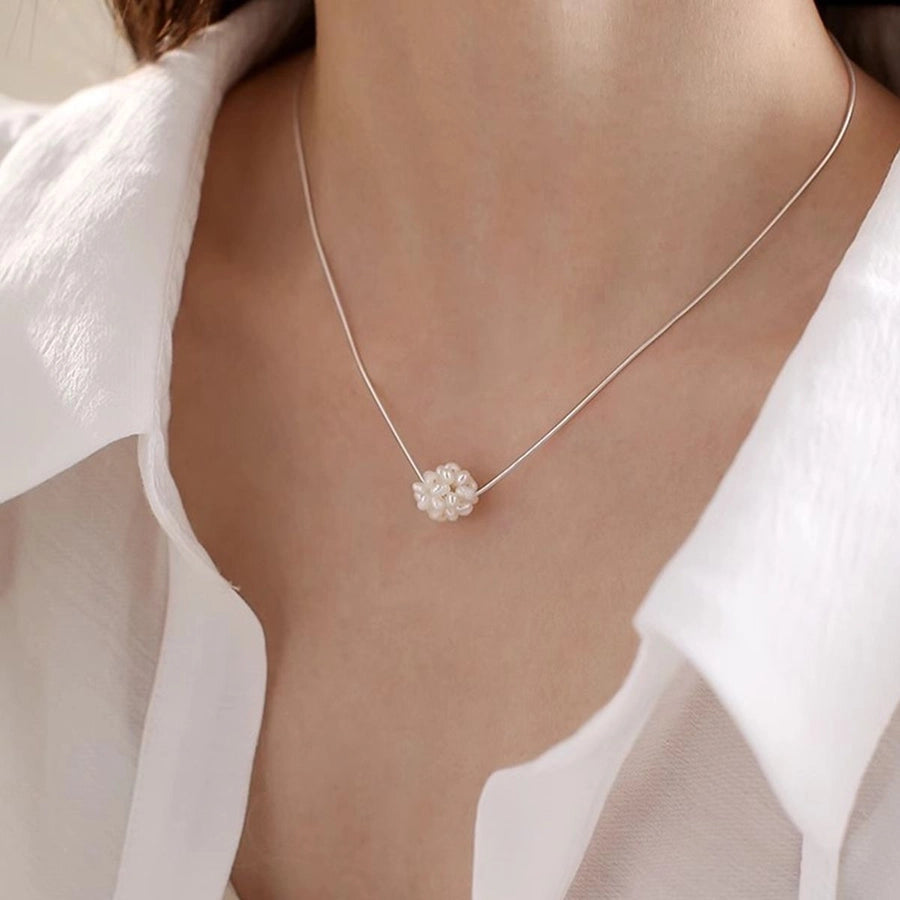 Elegant Geometric Necklace with Freshwater Pearls & Mother of Pearl Shell-Bijou Crush