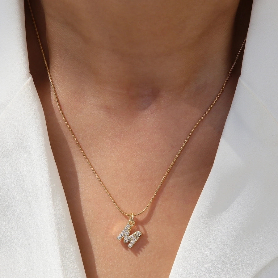 Blingy Letter Charm Snatched Snake Chain Necklace-Bijou Crush