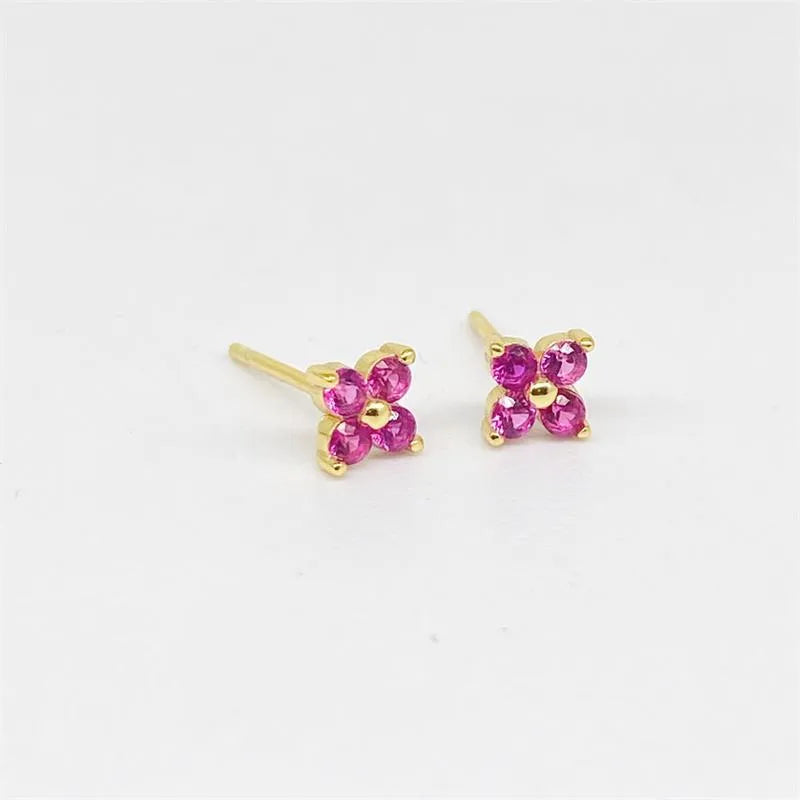 925 Sterling Silver Artificial Diamond Flower Stud Earrings-Bijou Crush