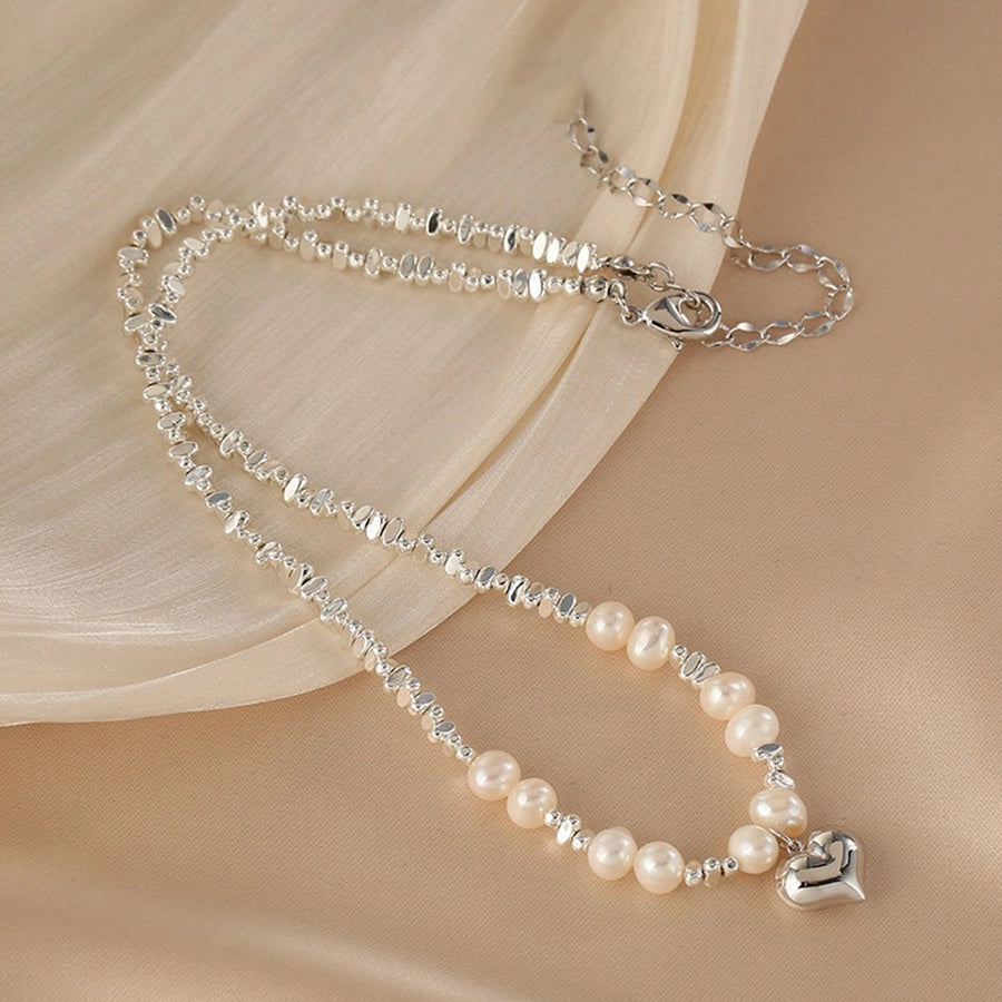 Elegant Geometric Necklace with Freshwater Pearls & Mother of Pearl Shell-Bijou Crush