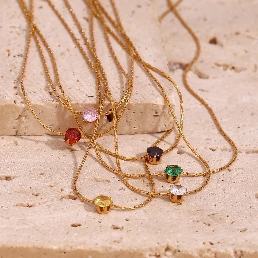 Classic Round Zircon Necklace in 18K Gold-Plated 304 Stainless Steel-Bijou Crush