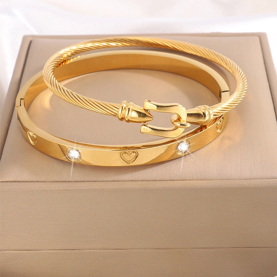 Stainless Steel Heart Bangle Set – Elegant 2-Piece Design-Bijou Crush