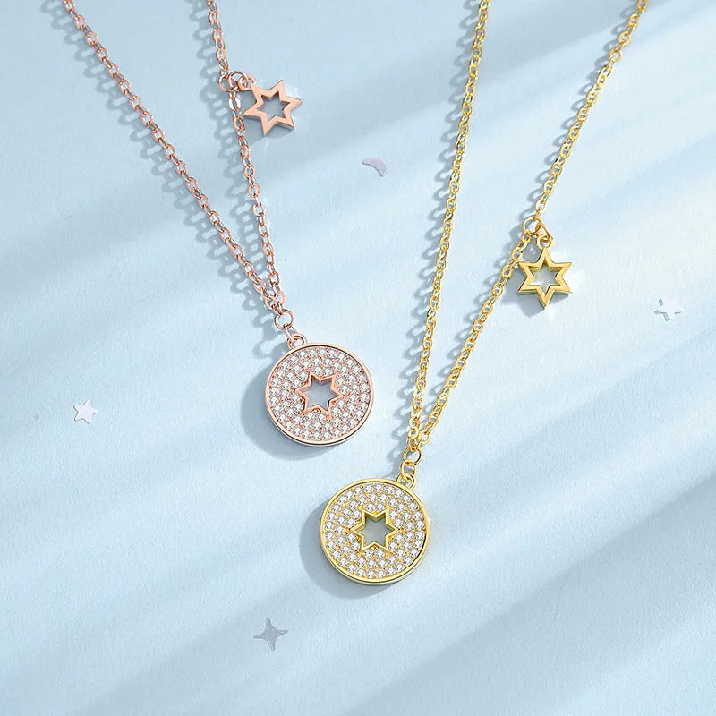 925 Sterling Silver Zircon Inlay Star Pendant Necklace-Bijou Crush