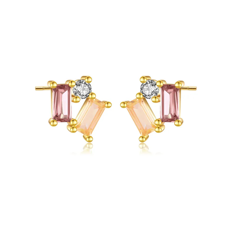 18K Gold Plated 925 Sterling Silver Zircon Rectangle Ear Studs-Bijou Crush