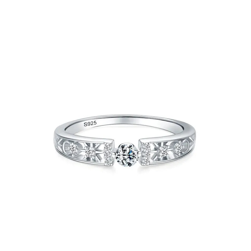 925 Sterling Silver Zircon Star Moon Rings-Bijou Crush