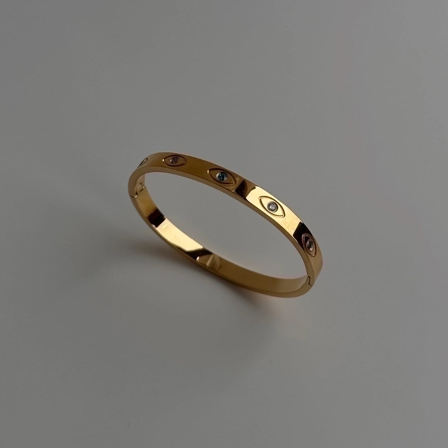 Simple Style Round Titanium Steel Plating Inlay Zircon 18K Gold Plated Bangle-Bijou Crush