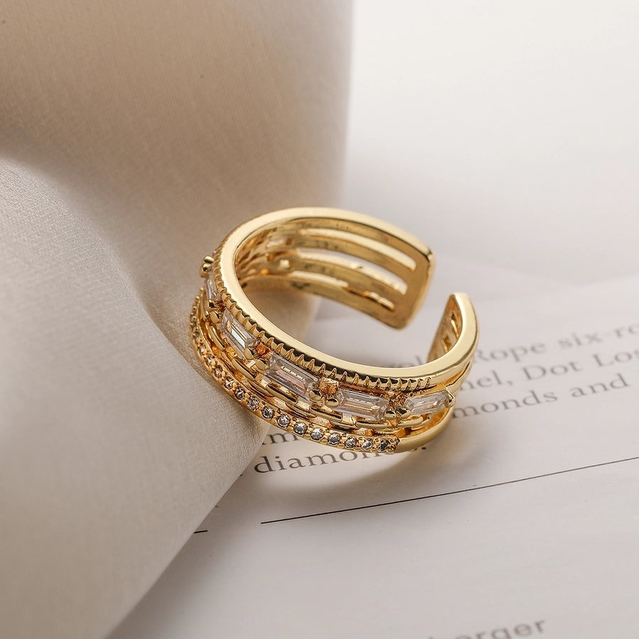 Elegant Style Cross Copper 18K Gold Plated Zircon Open Rings-Bijou Crush